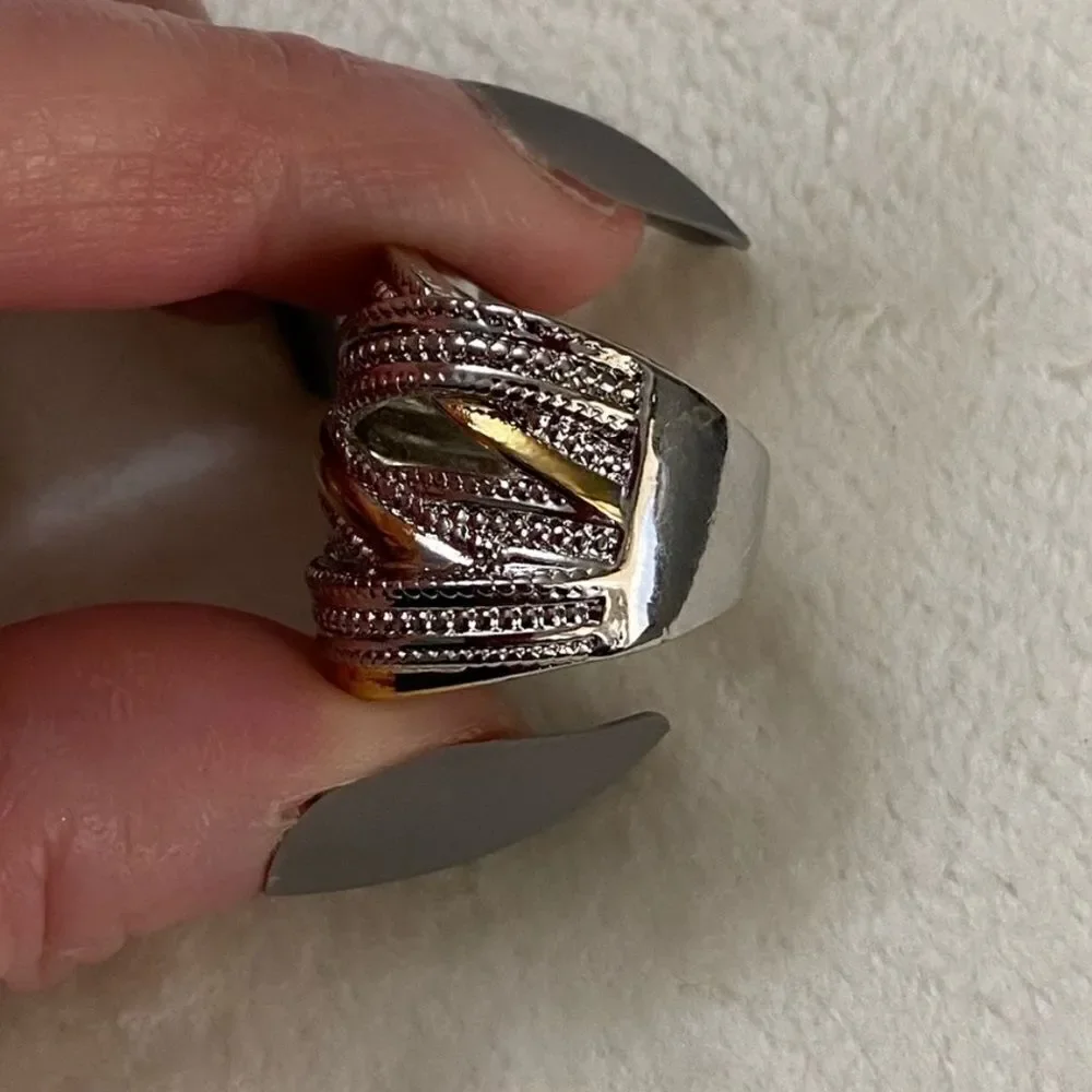 The Designer 2 Tone 925 Silver Statement Ring size 6